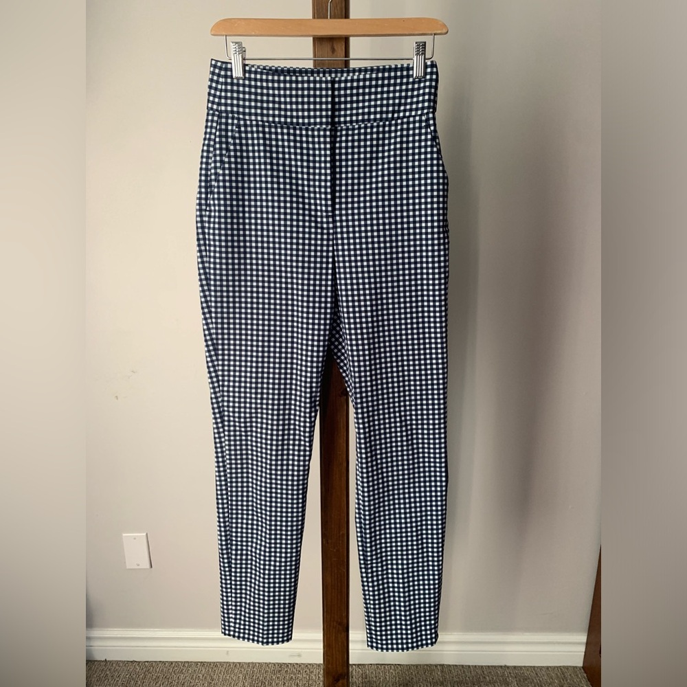 ZARA WOMAN | Navy Blue Gingham Pattern Pants